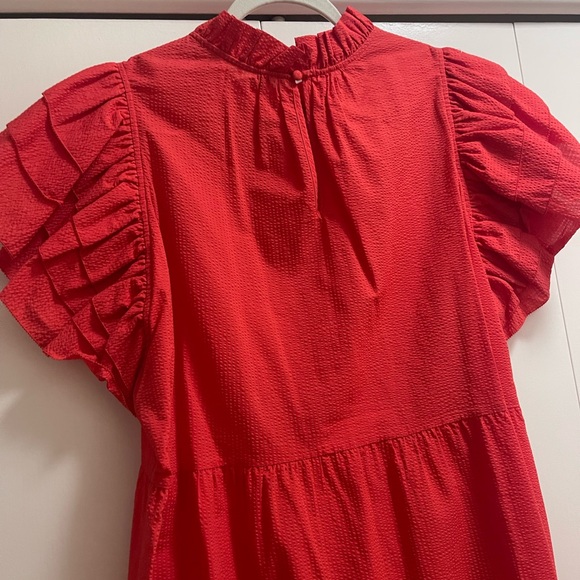 MARIE OLIVER RED RUFFLE SLEEVE TEXTURED DRESS  NWOT - Picture 5 of 7